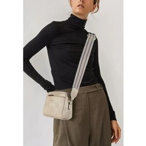 Bostanten Taupe Faux Leather Crossbody Bag With Wide Strap